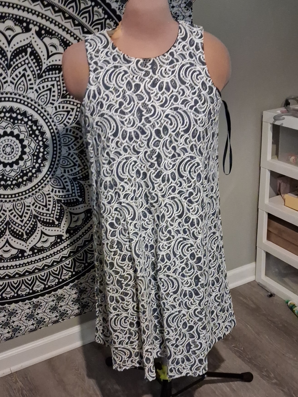 Tommy Hilfiger Navy and White Patterned Sleeveless Swing Dress
